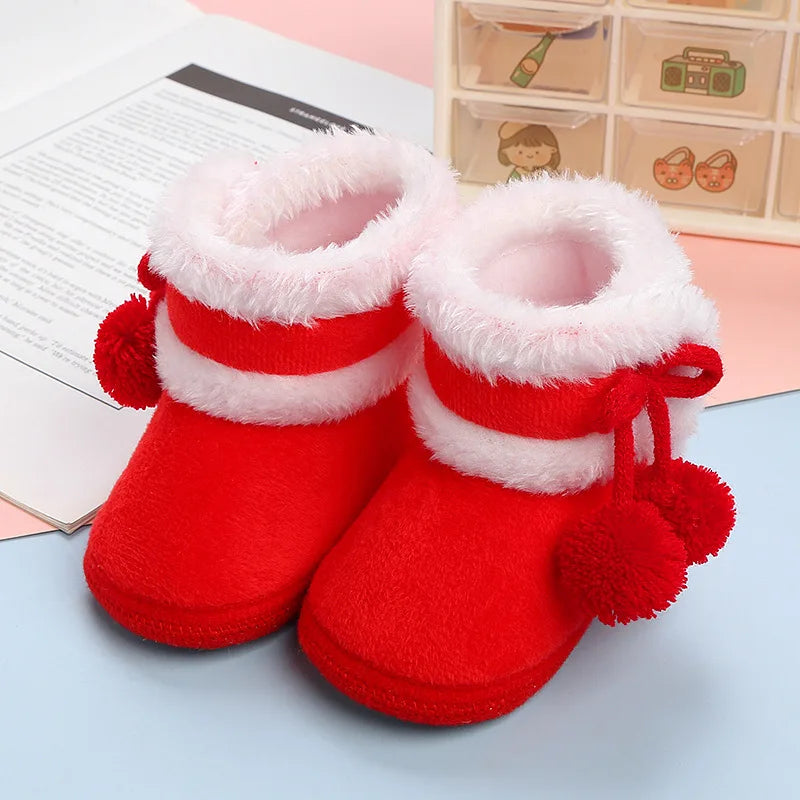 Newborn Baby Snow Boots Soft Warm Pom Pom Winter Booties