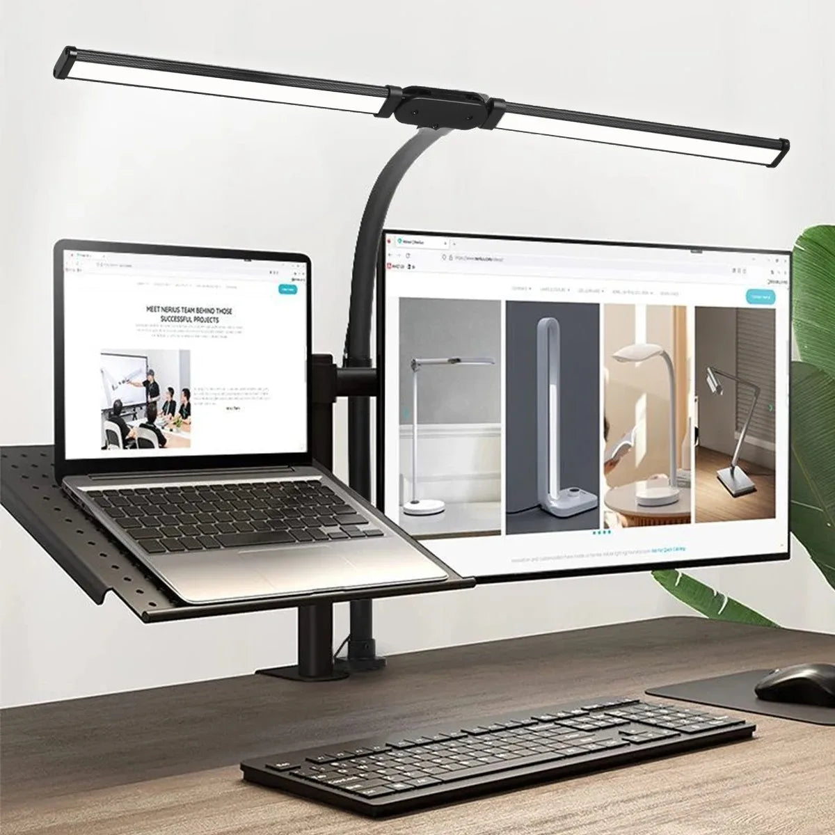 Single Double Head Dimmable LED Clip Desk Lamp for Office Reading