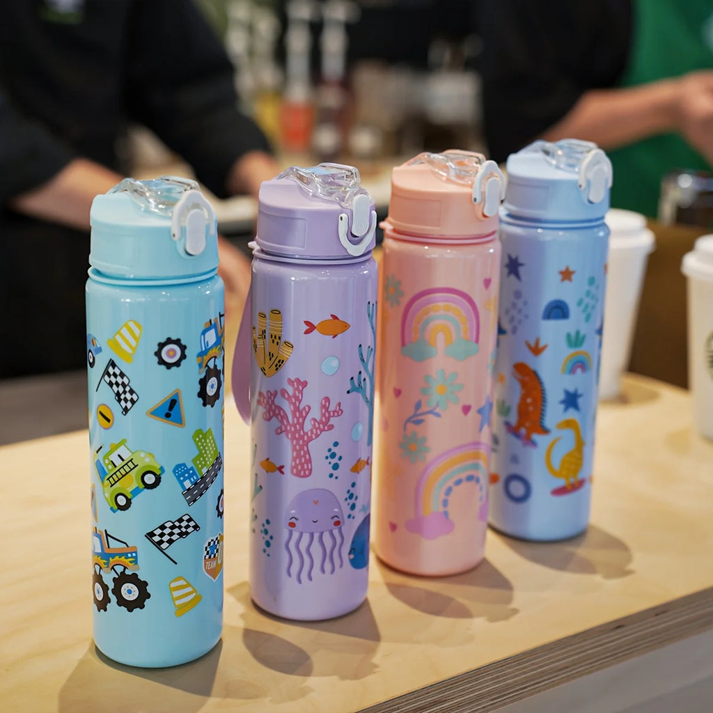 Cute Cartoon Water Bottle 750ml – Kids Leakproof Drinking Bottle with Straw for School, Travel & Gifts
