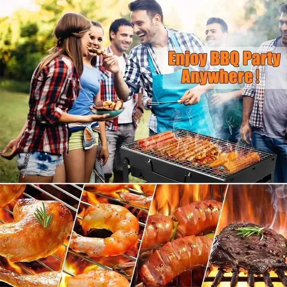 Portable Mini Charcoal BBQ Grill Stainless Steel Outdoor Camping Picnic Barbecue Stove