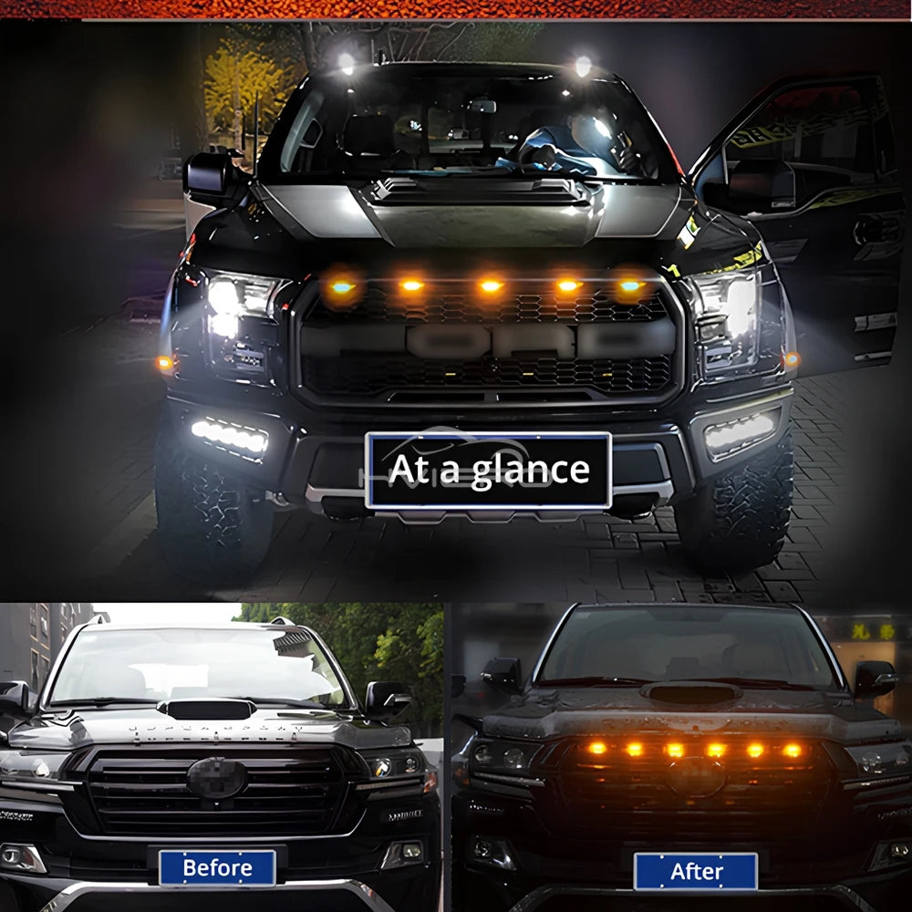 LED Car Grille Lights 12V – Yellow DRL Warning Lights for Pickup Truck & Car Front Grille