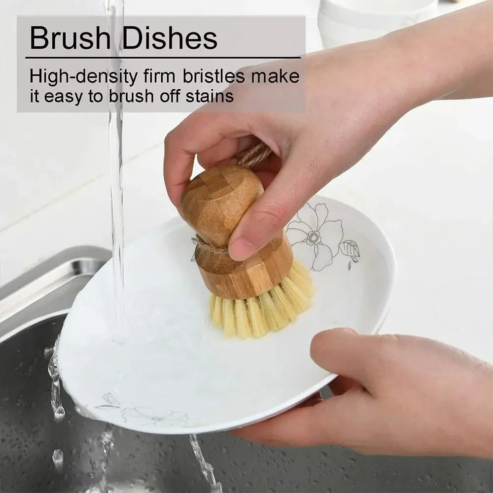 2 Piece Wooden Dish Brush Set Natural Sisal Coconut Kitchen Cleaning Brush