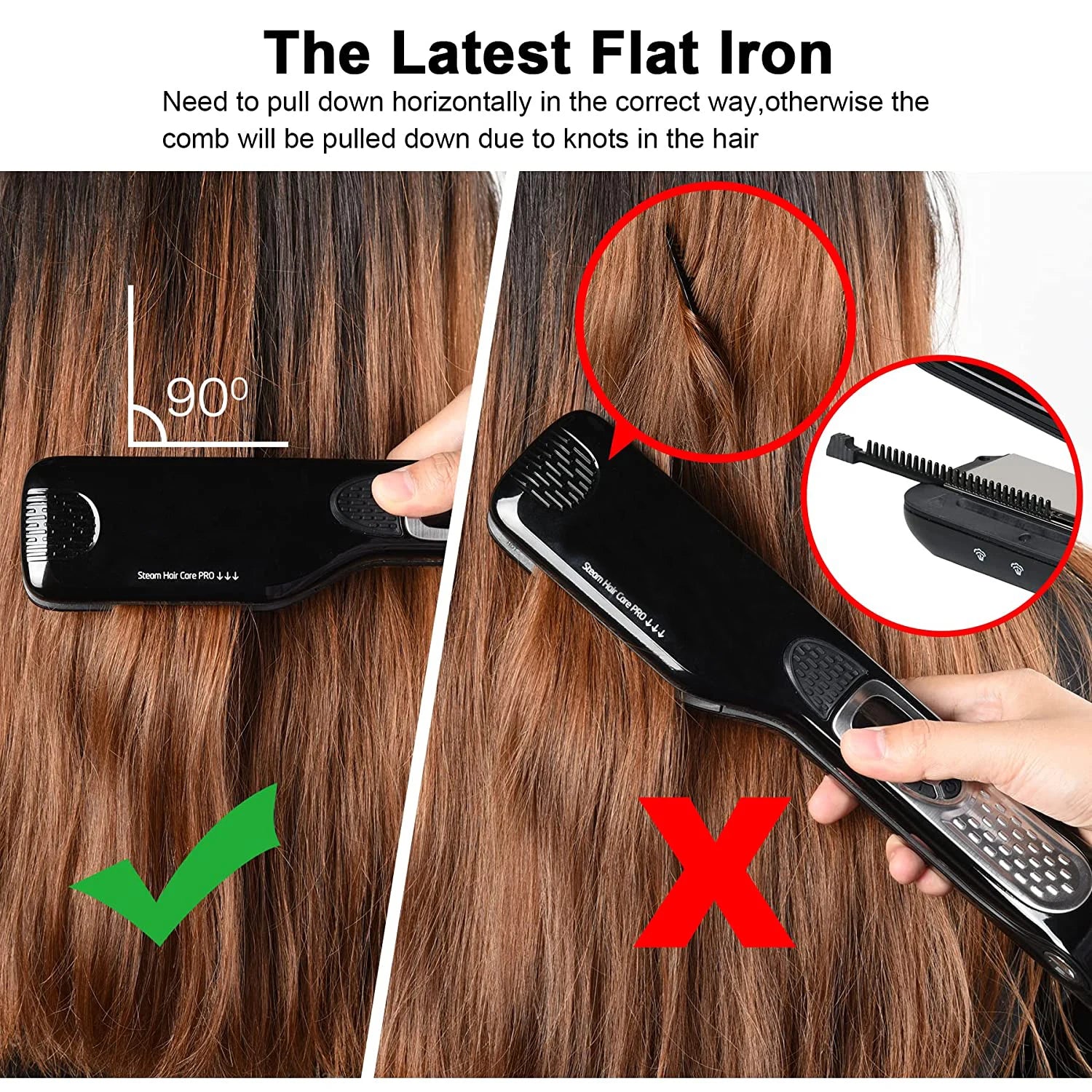 Steam Hair Straightener Brush Ceramic Tourmaline Electric Vapor Flat Iron Professional