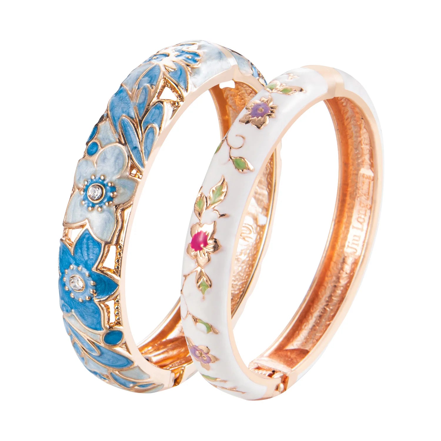 Women Double Enamel Bangle Set Cloisonne Metal Bracelet