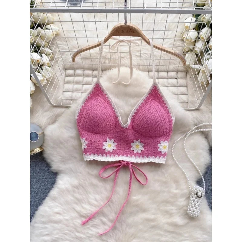 Women Floral Patchwork Backless Cami Crop Top