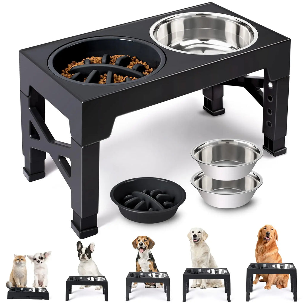 Elevated Dog Bowl Stand Double Stainless Steel Feeder Food Water Station