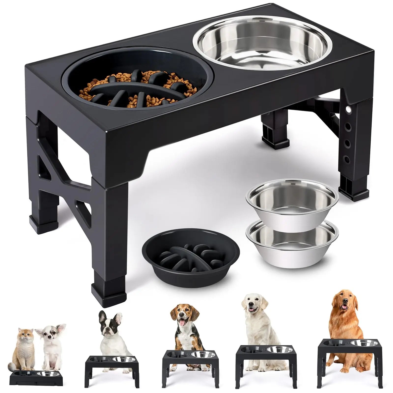 Elevated Dog Bowl Stand Double Stainless Steel Feeder Food Water Station