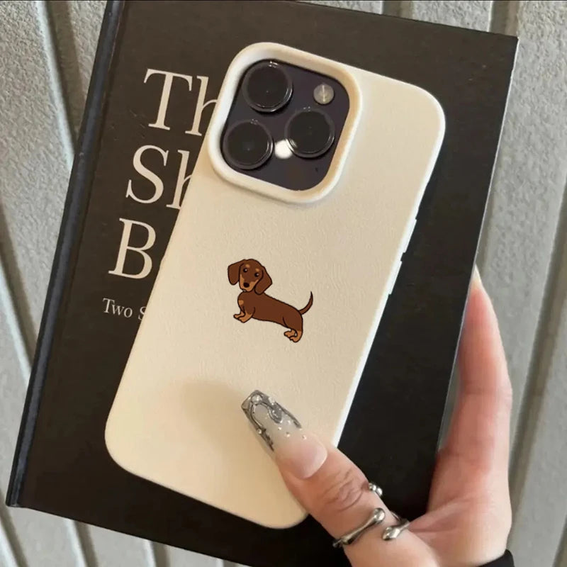 Minimalist Brown Dachshund Pattern Soft TPU Cover iPhone Case