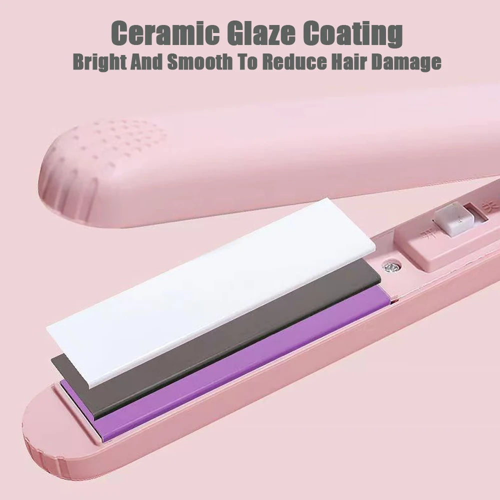 Pink Ceramic Flat Iron Hair Straightener Floating Plates Quick Heat Salon Curler Wand