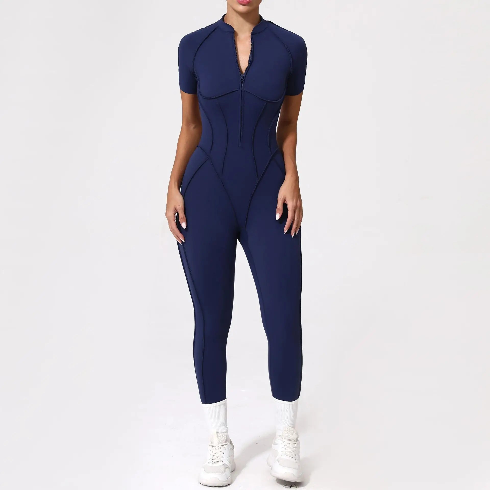 Women Zip Gym Jumpsuit Open Back Yoga Fitness Tracksuit Sports Bodysuit