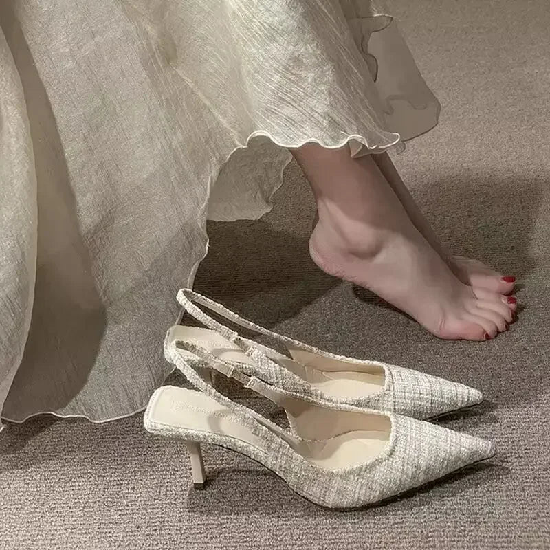 Knitted Platform Stiletto Heels for Women Pointed Toe Party Sandals