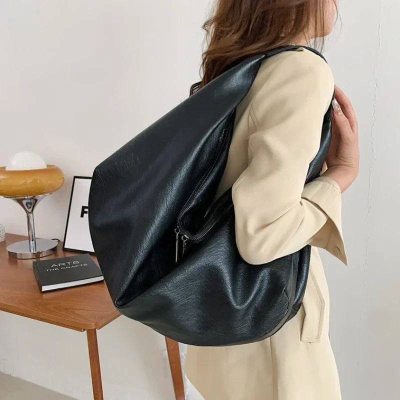 Women Large Black Hobo Shoulder Bag Soft Leather Tote Crossbody Travel Handbag