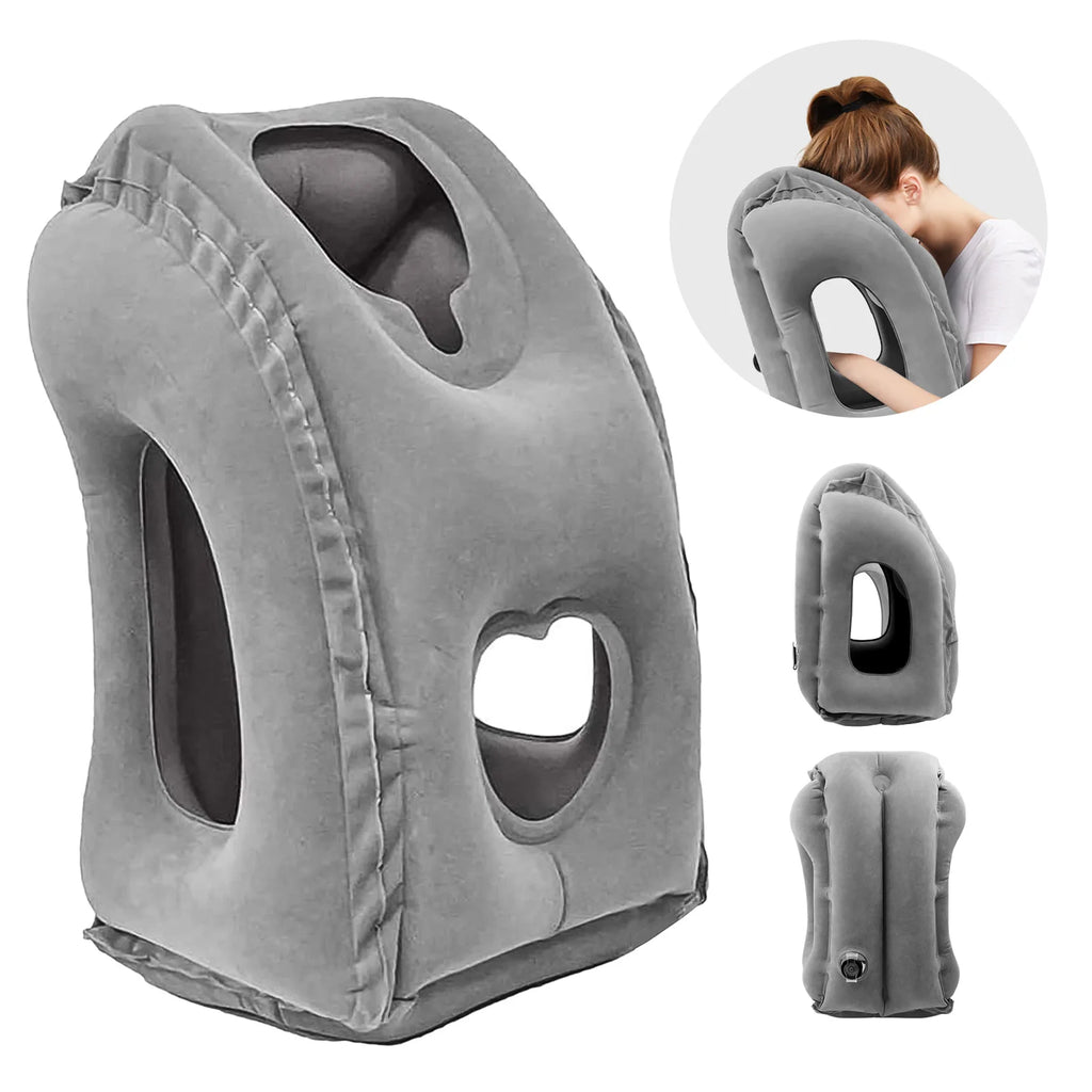 Inflatable Travel Pillow Airplane Neck Head Support with Patented Valve