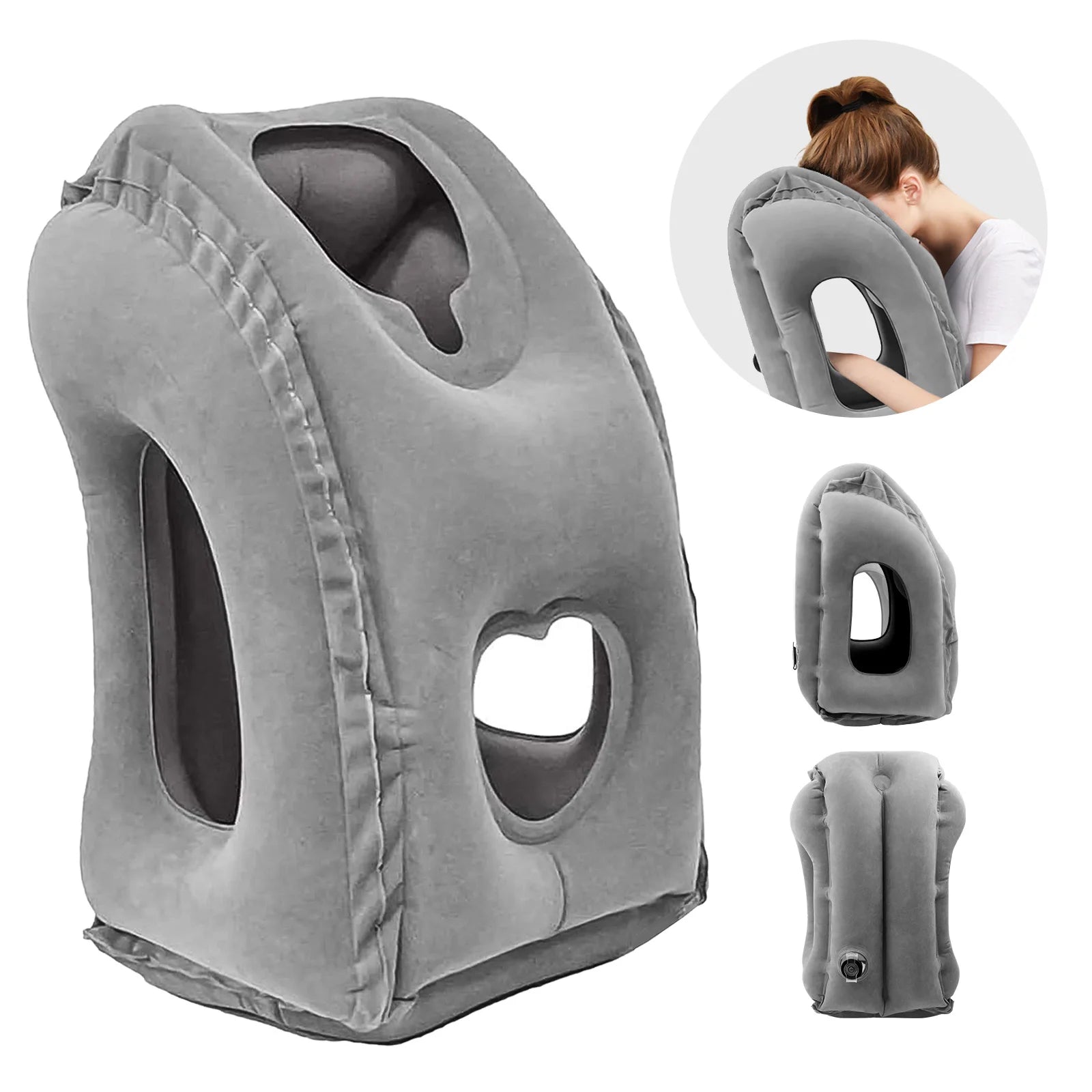 Inflatable Travel Pillow Airplane Neck Head Support with Patented Valve