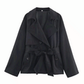 Women Double Breasted Trench Coat British Style Belted Jacket