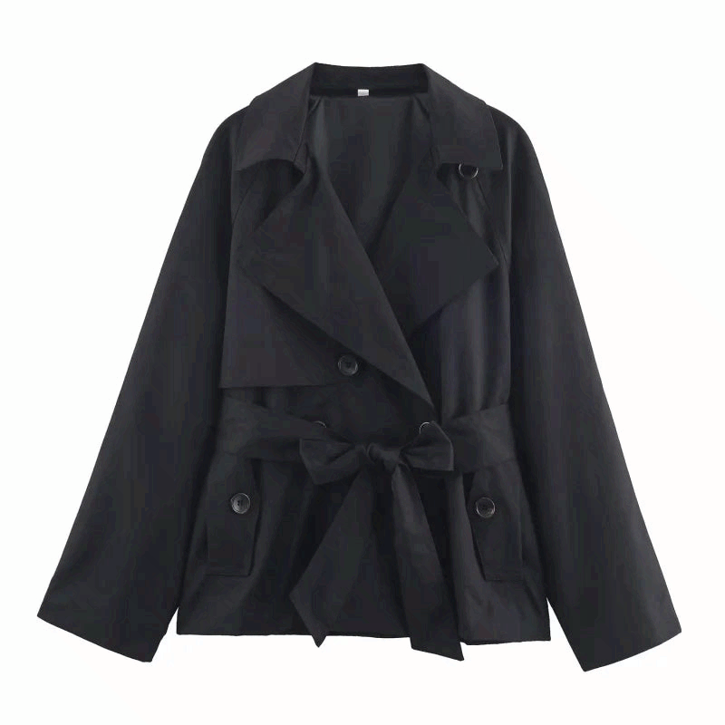 Women Double Breasted Trench Coat British Style Belted Jacket