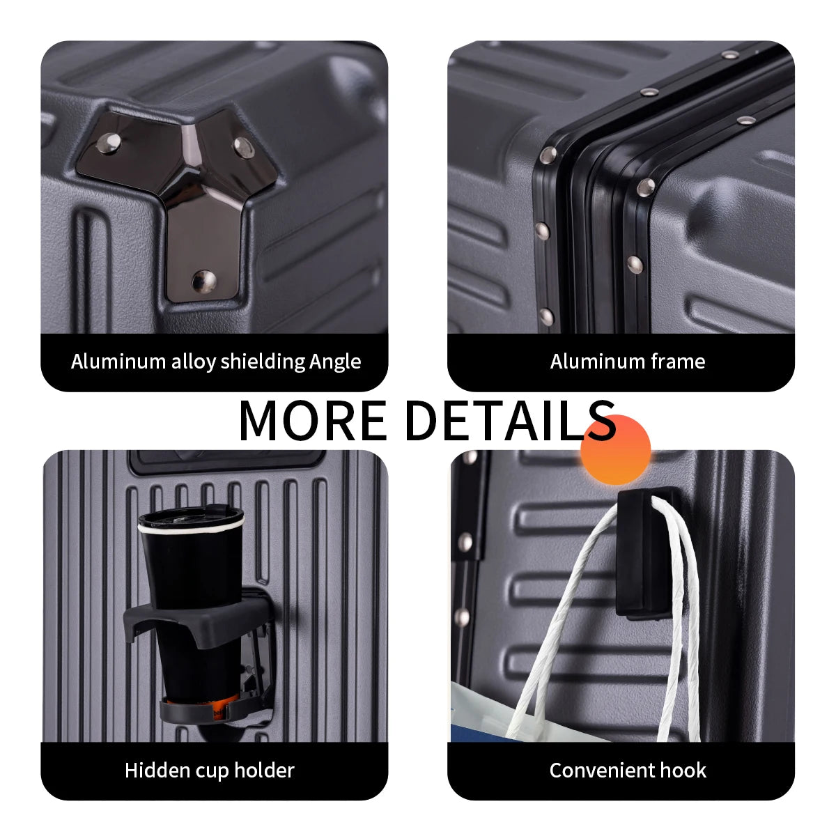Aluminum Frame Rolling Suitcase USB Carry On Luggage with Spinner Wheels