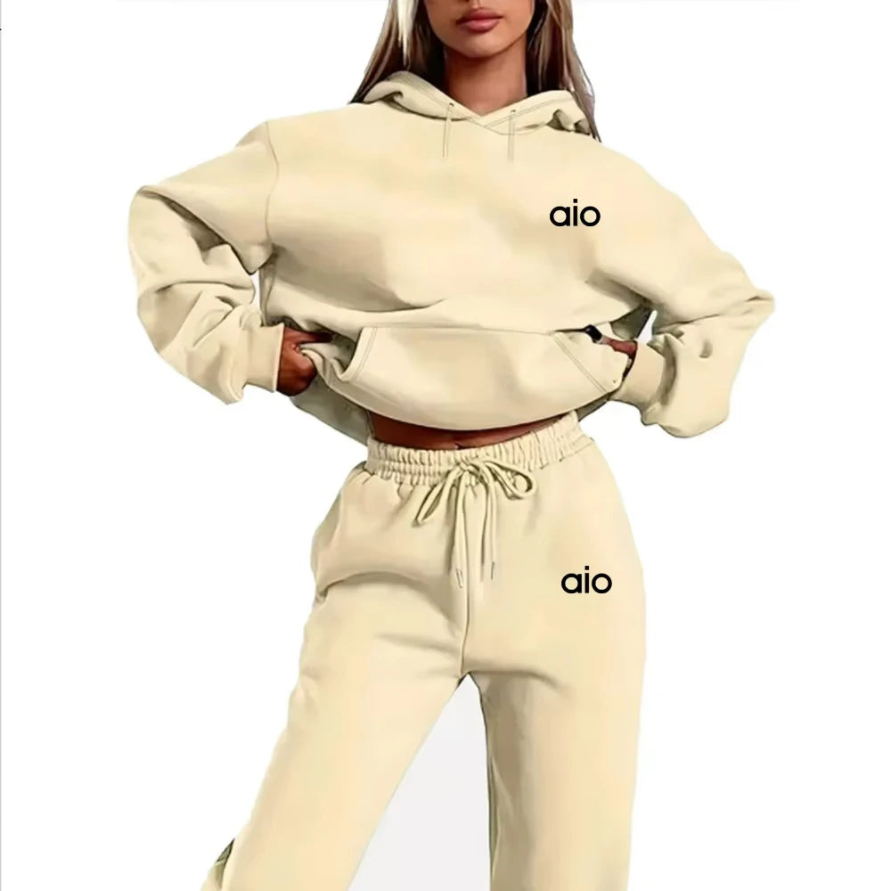 Women Print Hoodie Set Two Piece Casual Hooded Sweatshirt Tracksuit