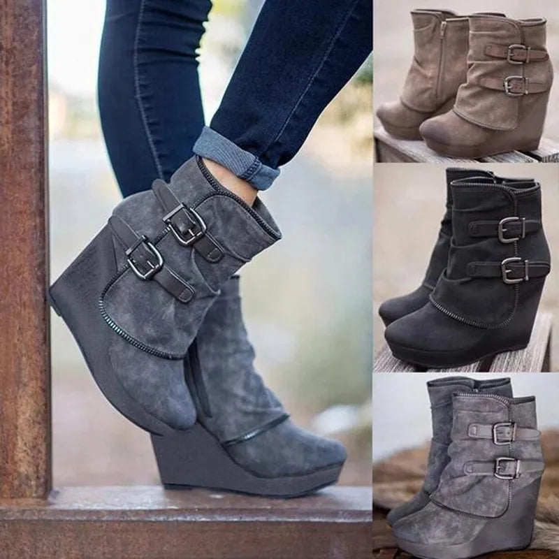 Women Chunky Ankle Boots Retro Handmade Warm Winter Boots Fashion Mom Boots
