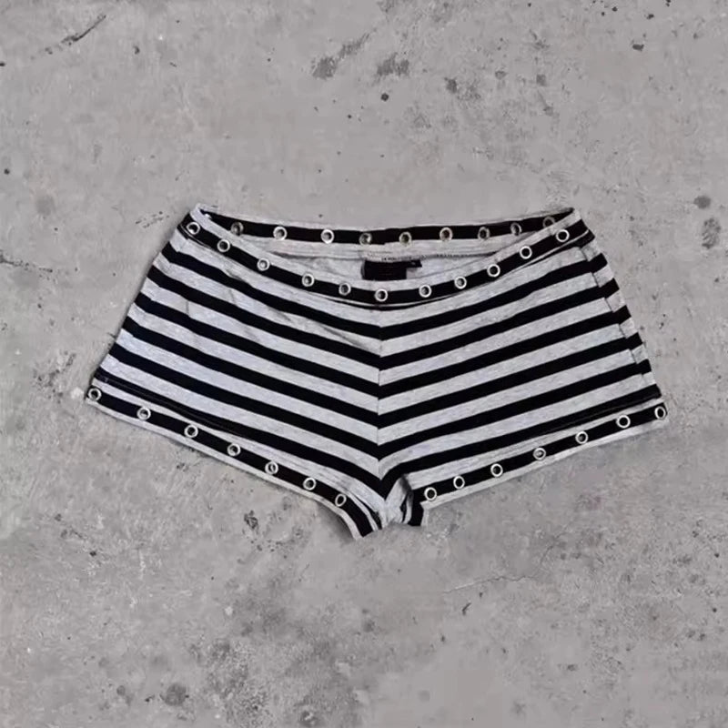 Women Gothic Y2K Metal Ring Mini Shorts Emo Punk Hot Pants