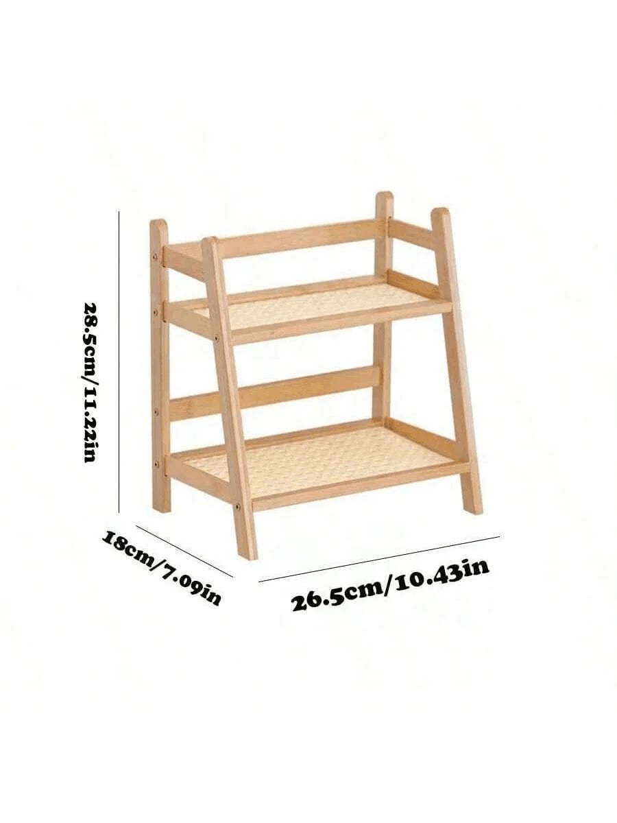 2 Tier Bamboo Countertop Organizer Coffee Cup Holder Multipurpose Storage Shelf