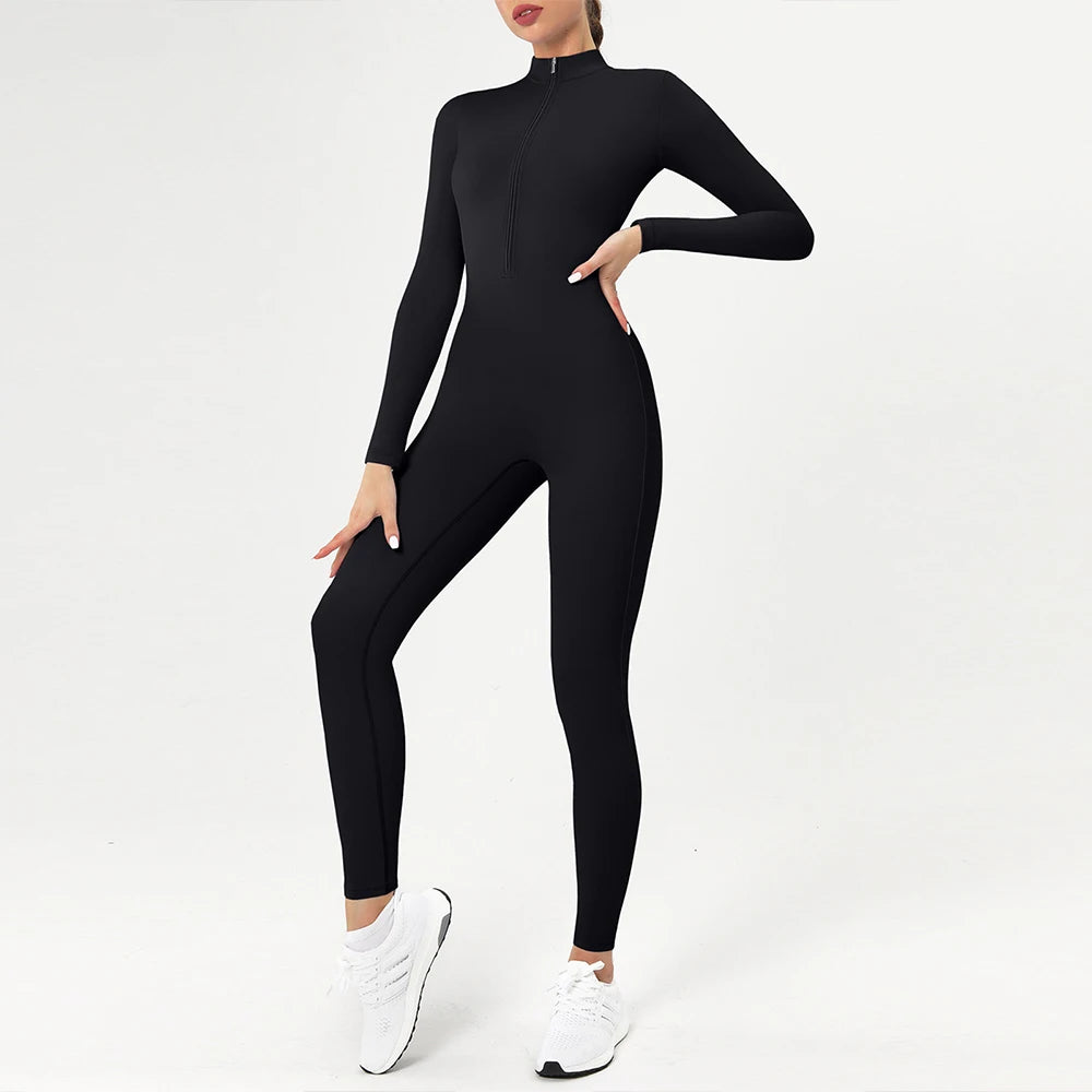 Women Zip Front Seamless Jumpsuit Short Sleeve Fitness Romper Bodycon Workout Outfit