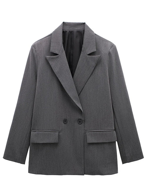 Women Double Breasted Blazer with Pockets Vintage Office Jacket