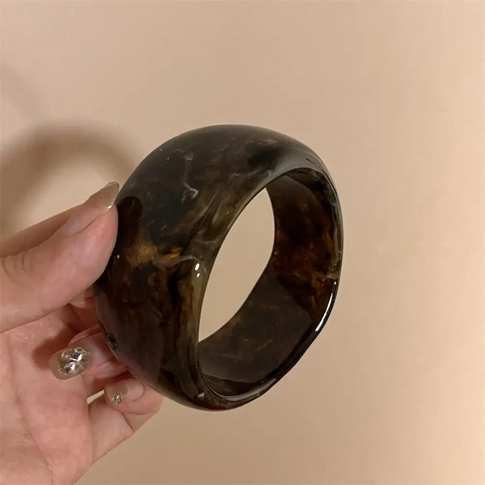 Women Vintage Resin Bangle Bracelet Chunky Geometric Beige Brown Jewelry