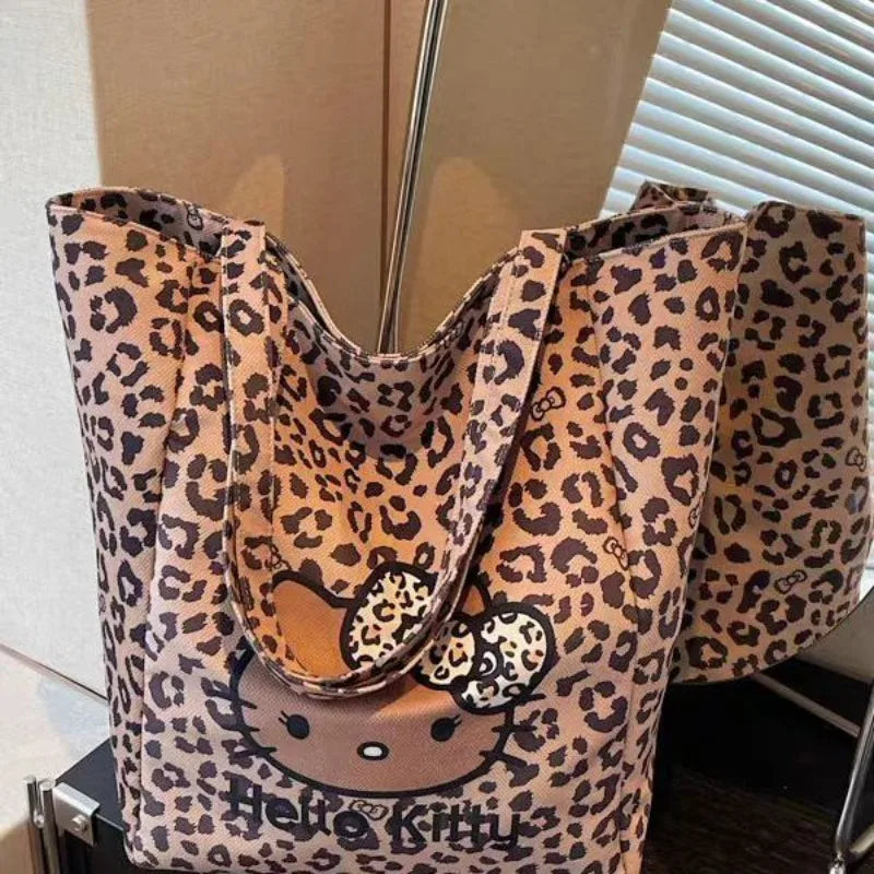 Hello Kitty Leopard Canvas Tote Messenger Bag