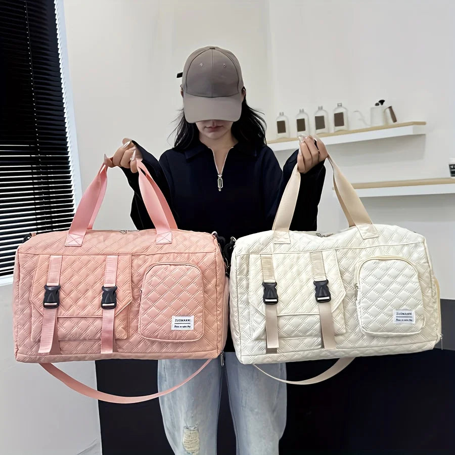 Quilted Travel Duffel Bag Women Large Capacity Gym Bag Waterproof Weekend Overnight Tote