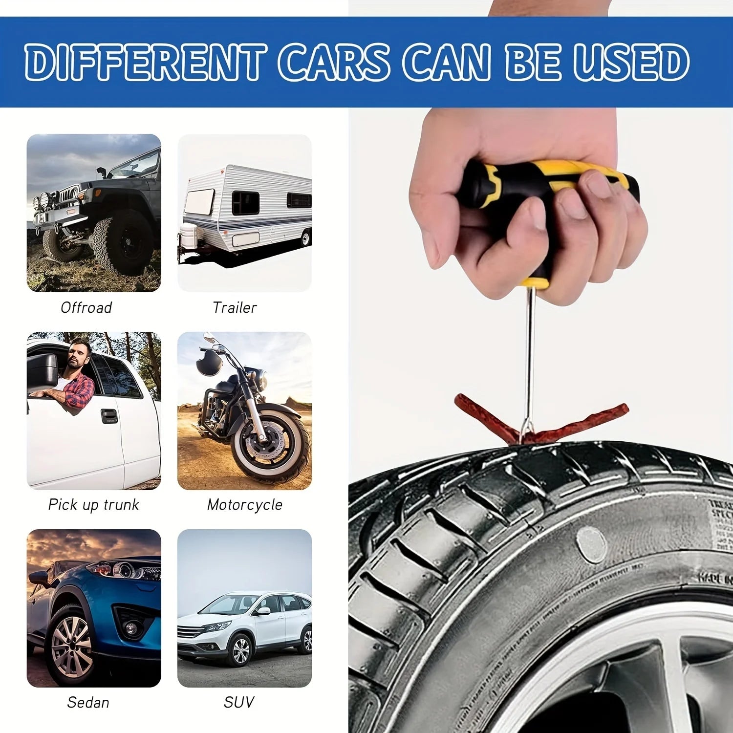 Emergency Tire Repair Kit – Car Puncture Fix Tool Set with Rubber Strips & Glue