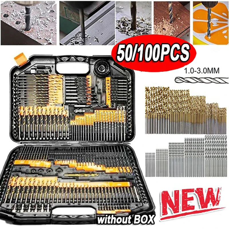 100PCS Titanium Drill Bit Set – High Speed Steel Multi-Size Drill Bits Kit for Wood, Metal & DIY