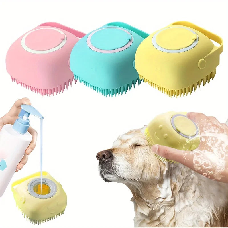 Pet Bath Brush with Shampoo Dispenser – Silicone Dog & Cat Massage Grooming Tool
