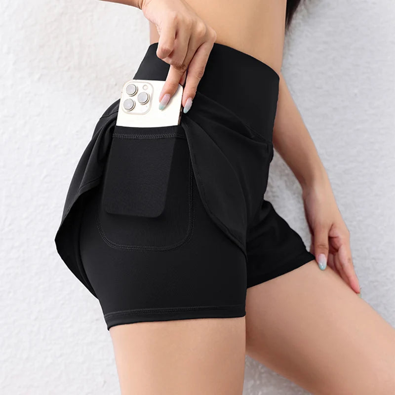 Women Quick Dry Running Shorts Elastic Waist Sports Shorts with Pockets