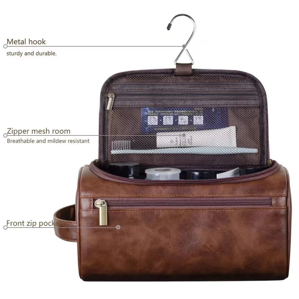 Leather Hanging Toiletry Bag Travel Dopp Kit Cosmetic Organizer