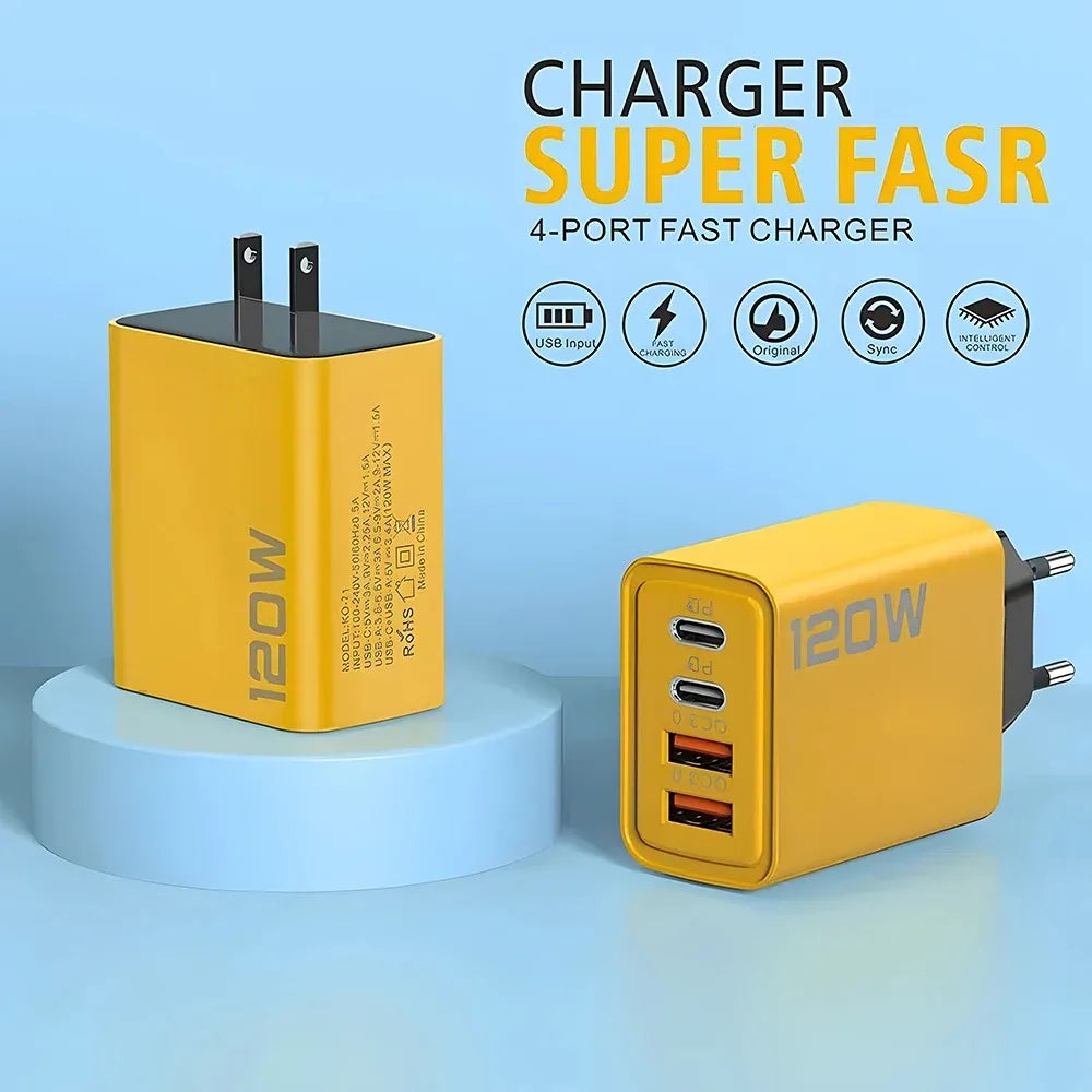 4 Ports USB C PD Quick Charge Fast Charging Adapter USB Charger