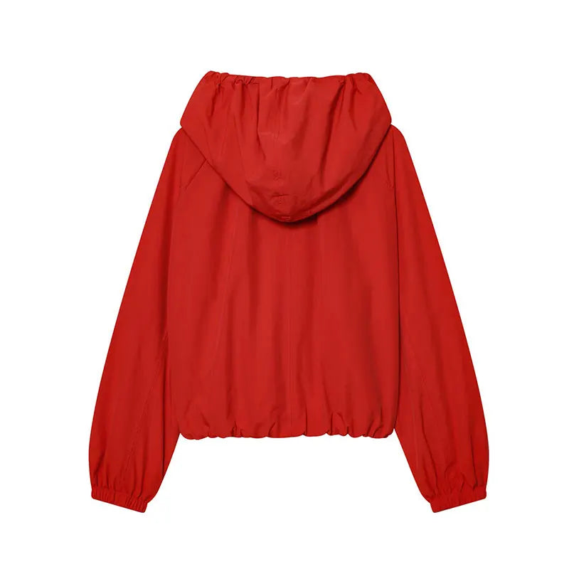 Women Red Hoodie Jacket Y2K