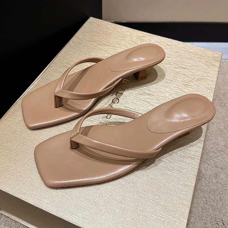Women Toe Ring Sandals Summer Low Heel Slide Slippers