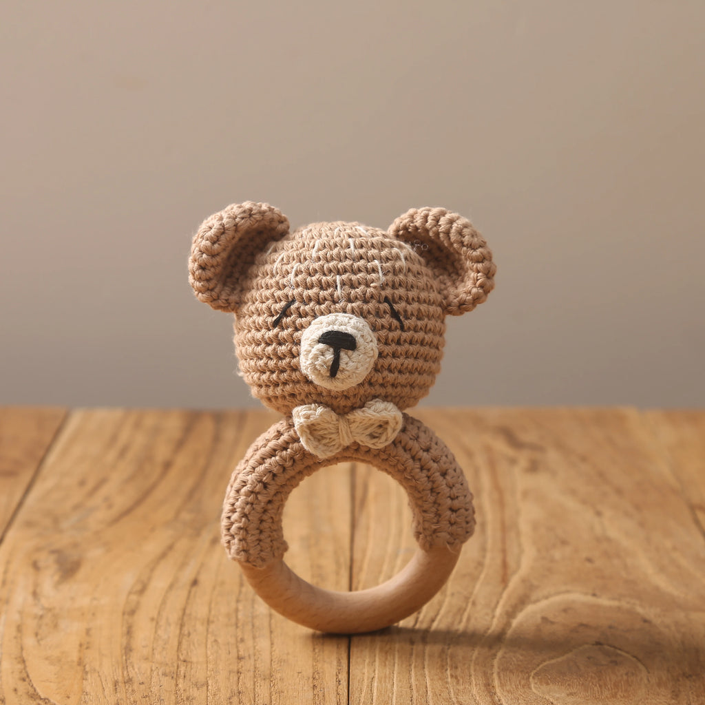 Crochet Bear Baby Rattle Teether Toy for 0 to 12 Months
