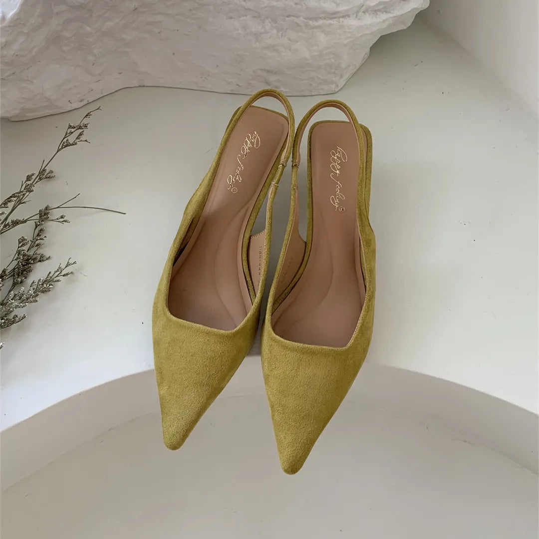 Women Pointed Toe Slingback Sandals Low Heel Elegant Summer Dress Shoes
