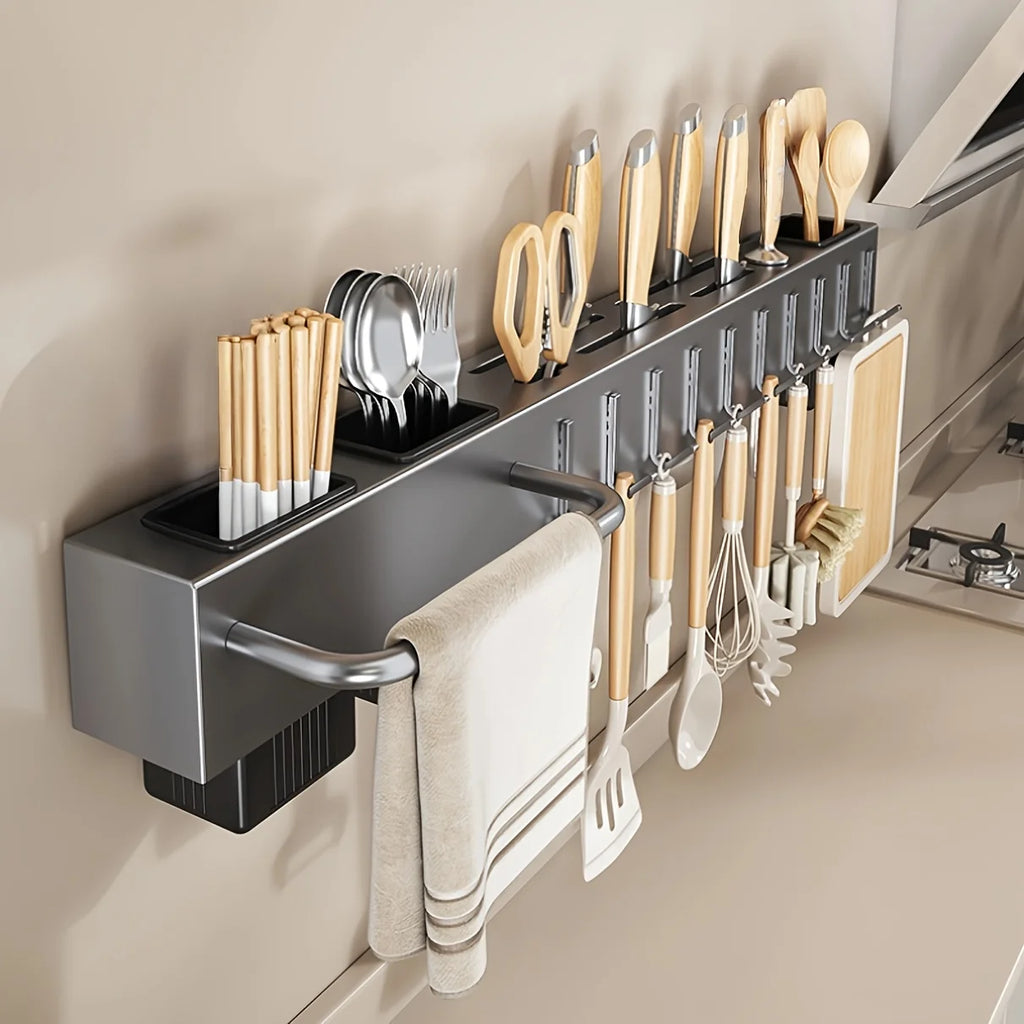 Wall Mounted Kitchen Organizer Carbon Steel No Drill Knife Rack Storage