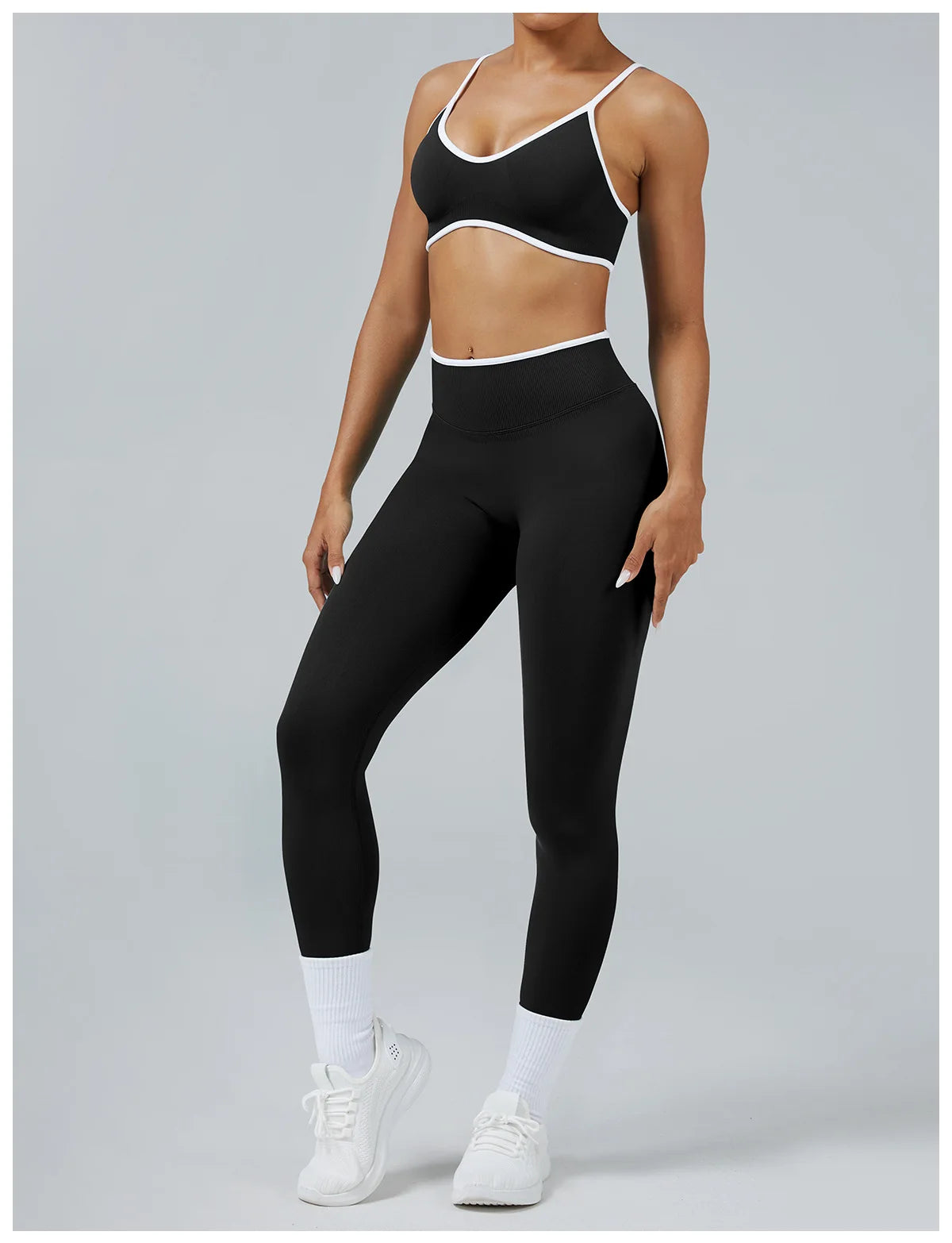 Color Block Yoga Set Women Sports Bra High Waist Shorts Gym Fitness Activewear