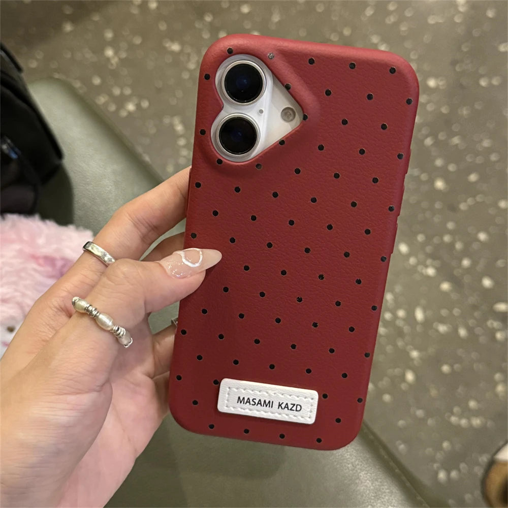 Korean Cute Heart Camera Dots Leather iPhone Case