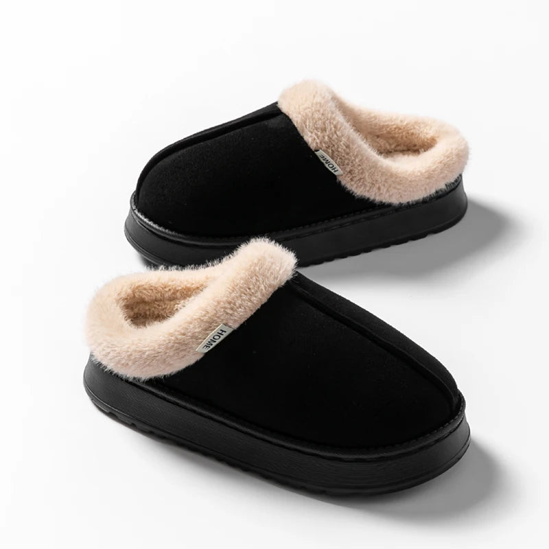 Fluffy Slippers Winter Warm Plush Indoor Shoes Non Slip EVA Thick Sole Home Slippers Women Men