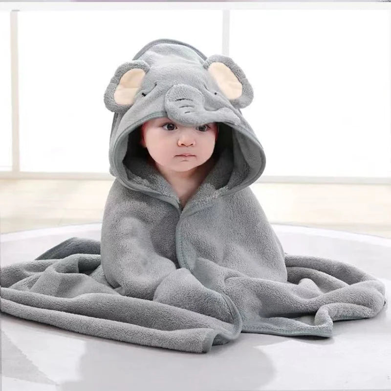 Baby Hooded Bathrobe Towel Blanket Coral Fleece Toddler Swaddle Kids Bath Wrap