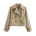 Women Cropped Trench Coat Vintage Double Breasted Long Sleeve Streetwear Jacket
