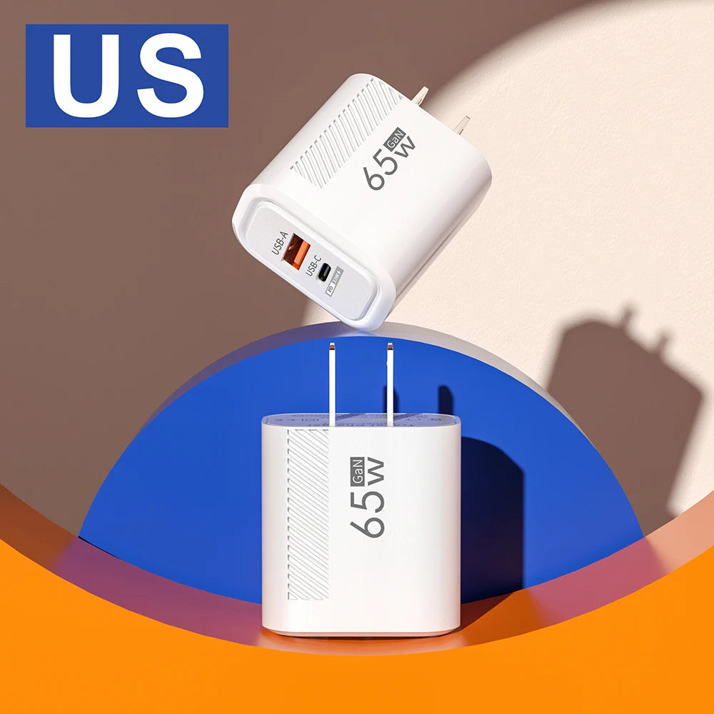 65W USB GaN Fast Charging Adapter QC3.0 USB Type C Wall Charger