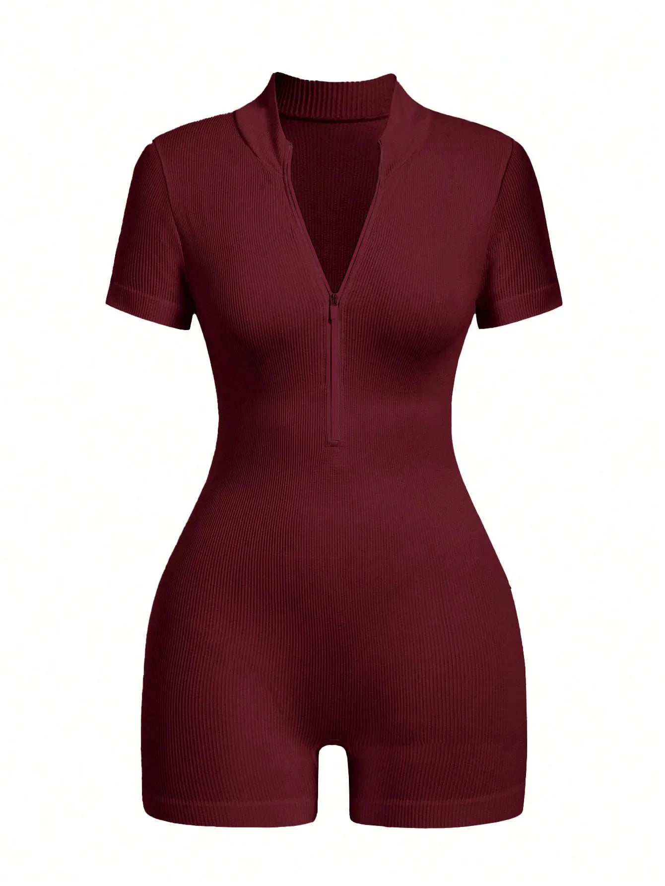 Women Ribbed Knit Short Sleeve Romper Jumpsuit