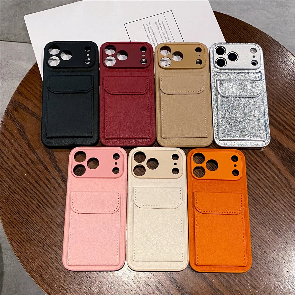 Leather Card Holder Wallet Lens Protection iPhone Case