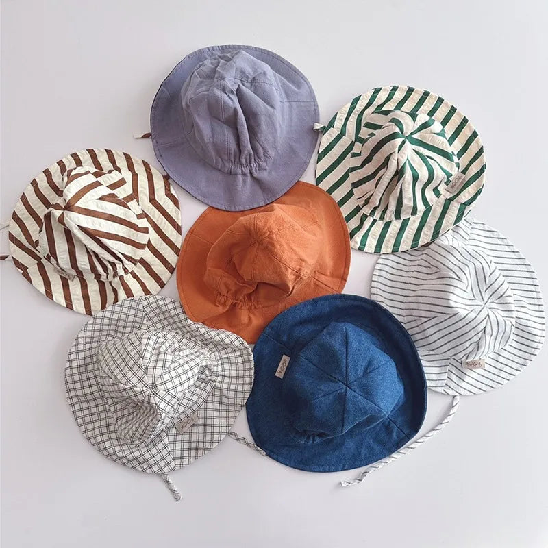 Kids Striped Fisherman Hat Casual Cotton Sun Hat for Boys & Girls